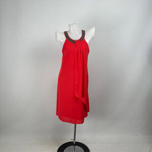 Joseph Ribkoff Black Beaded Red Chiffon Sleeveless Dress Size 8